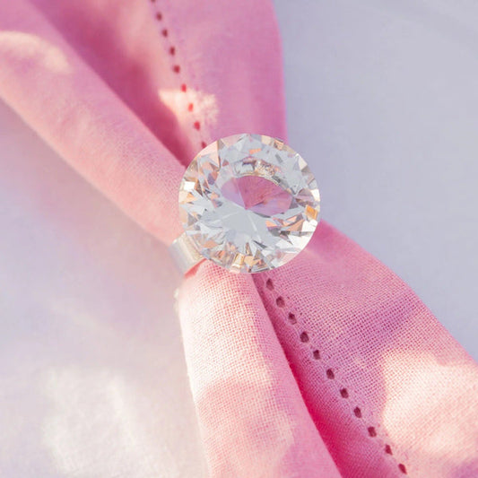 4 Clear and Silver Round Big Crystal Diamond Metal Napkin Rings