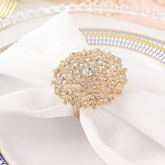4 Flower Metal Dinner Napkin Rings with Rhinestones