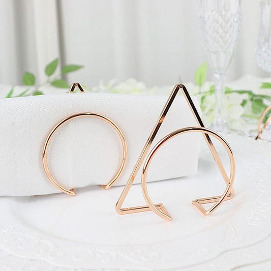 4 Gold Metallic Geometric Circle and Triangle Dinner Napkin Rings