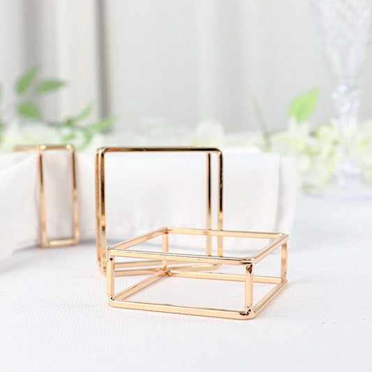 4 Gold Metallic Square Geometric Cube Dinner Napkin Rings