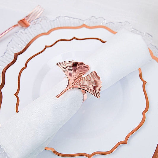 4 Metallic Napkin Rings with Gingko Leaf Design