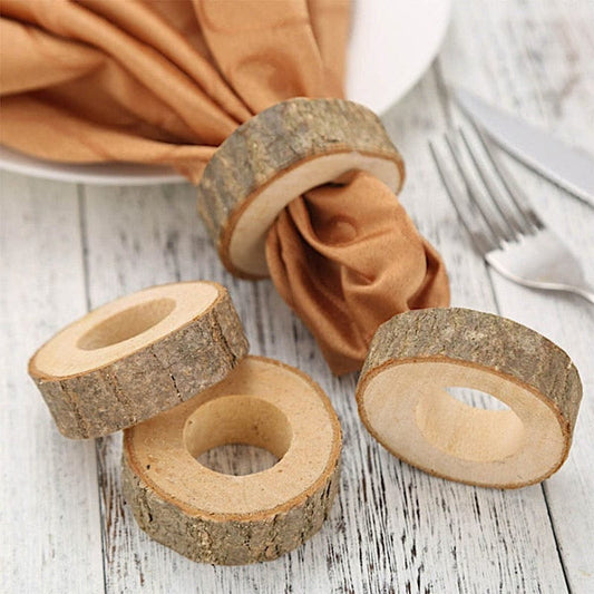 4 Natural 3 in Round Birch Wood Slices Napkin Rings