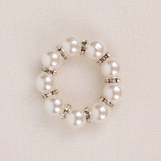 4 White Faux Pearl Beads with Silver Rhinestones Napkin Rings