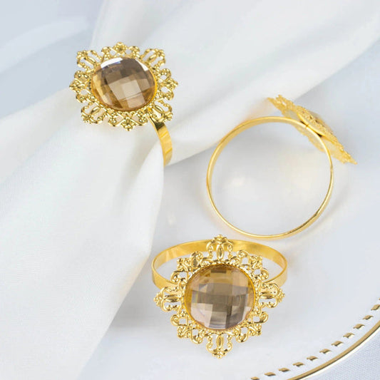 6 Round 2 in Metal Dinner Napkin Rings with Large Crystal Rhinestone