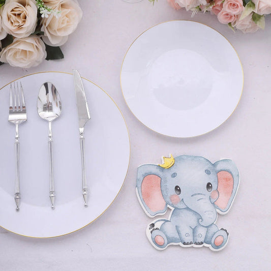 20 Blue Elephant Shaped Disposable Beverage Cocktail Paper Napkins