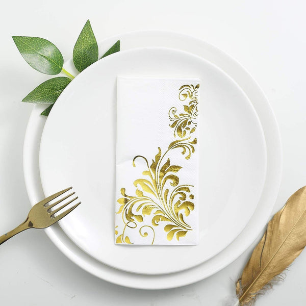 20 pcs 13x13 in Metallic Gold and White Floral Paper Napkins