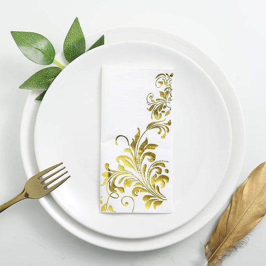 20 pcs 13x13 in Metallic Gold and White Floral Paper Napkins
