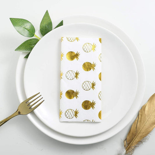 20 pcs 13x13 in Metallic Gold and White Pineapple Paper Napkins