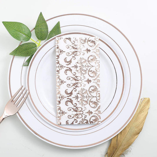 20 pcs 13x13 in Metallic Rose Gold and White Vintage Paper Napkins