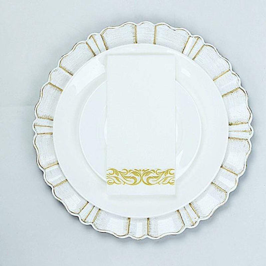 20 White with Gold Metallic Scroll Design Airlaid Paper Napkins
