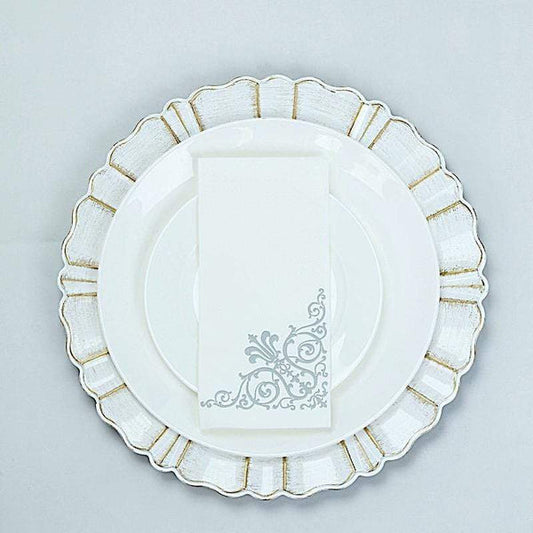 20 White with Silver Metallic Vintage Design Airlaid Paper Napkins