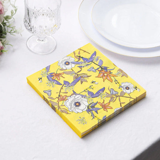 20 Yellow 13x13 in Cocktail Paper Napkins with Floral Design