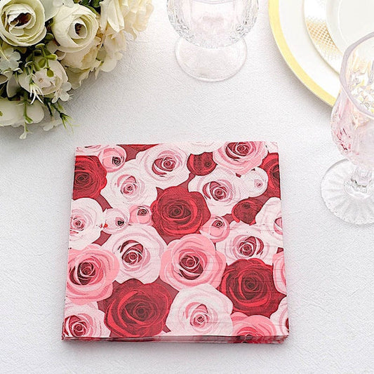 50 Pink and Red 13x13 in Floral Design Dinner Paper Napkins