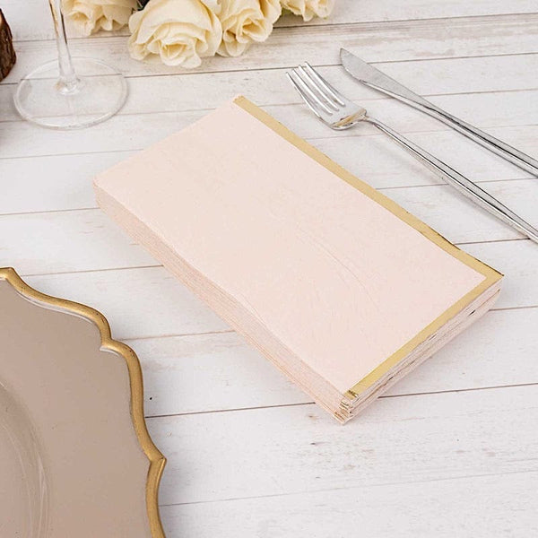 50 Soft 2 Ply Dinner Paper Napkins with Gold Foil Trim