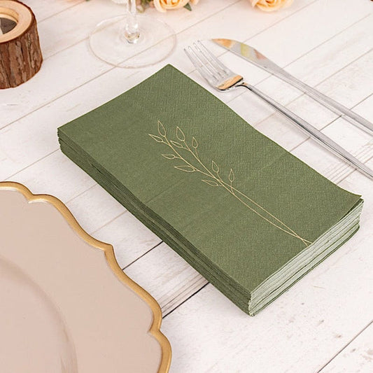50 Soft 2 Ply Disposable Dinner Paper Napkins with Gold Embossed Leaves