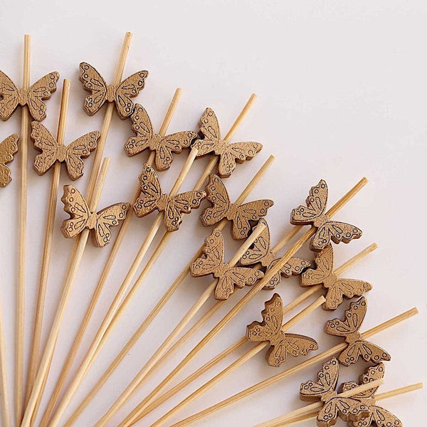 100 Natural Biodegradable Butterfly Cocktail Sticks