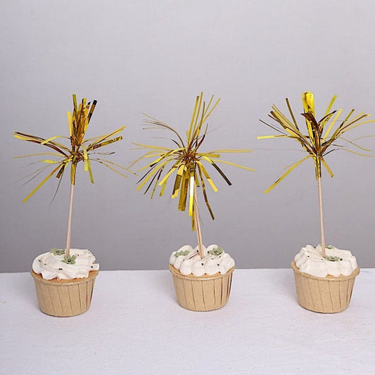100 Natural 9 in Bamboo Skewers Cocktail Picks with Foil Frills Top