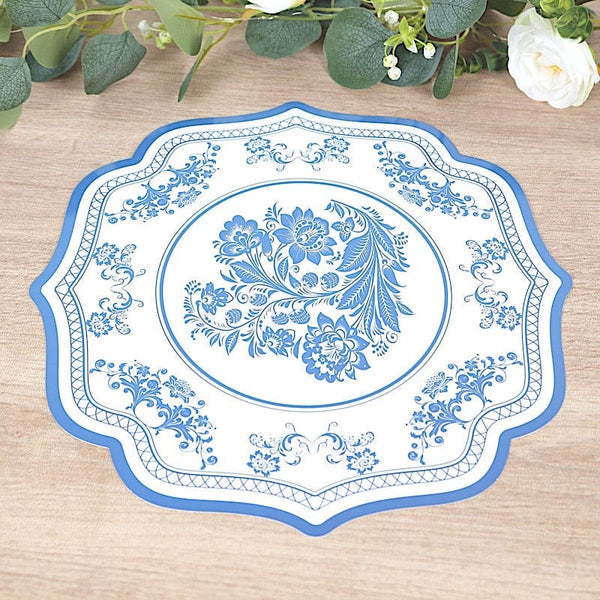 10 White Disposable Cardboard Paper Placemats with Damask Floral Pattern