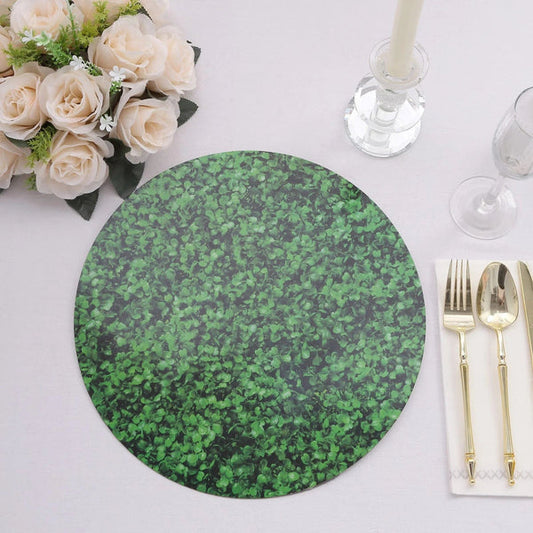 6 Green 13 in Round Cardstock Paper Placemats with Boxwood Leaves Print