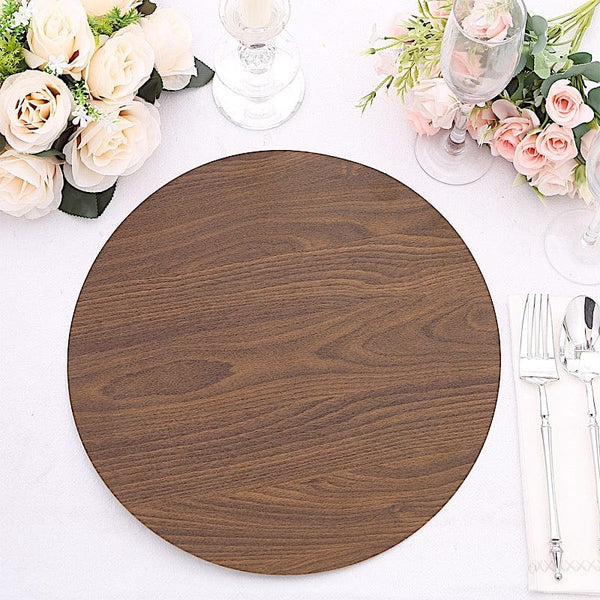 6 Round 13 in Disposable Paper Placemats with Walnut Wood Design