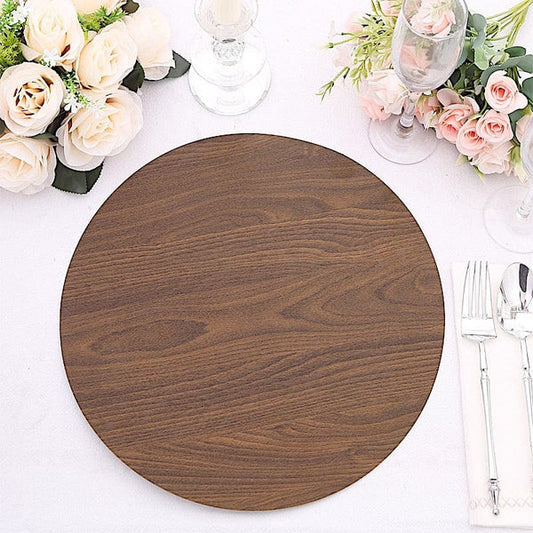 6 Round 13 in Disposable Paper Placemats with Walnut Wood Design