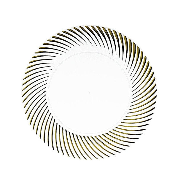 10 Round Disposable Salad and Dinner Plastic Plates with Swirl Design Trim