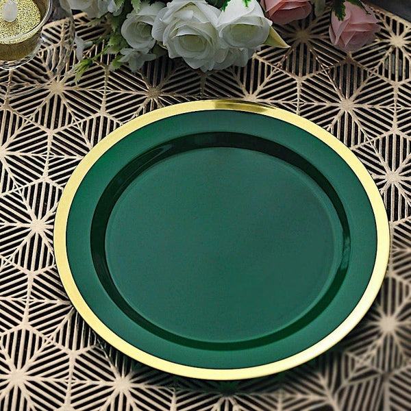 10 Disposable Round Plastic Dessert Plates with Gold Rim