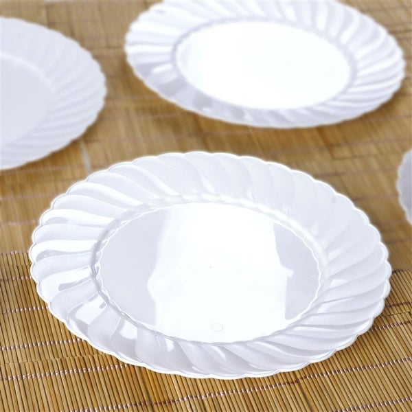 10 pcs 10" Disposable White Plastic Plates with Flaired Trim