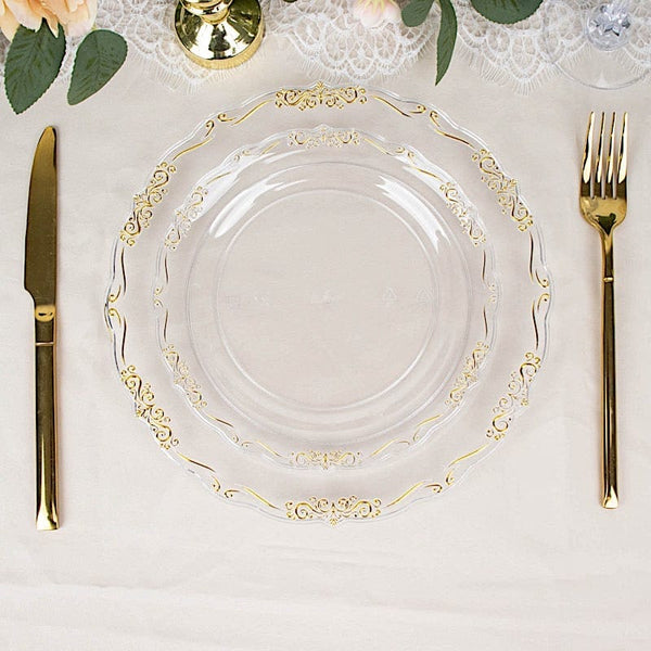 10 Round Disposable Salad and Dinner Plastic Plates with Embossed Scalloped Trim