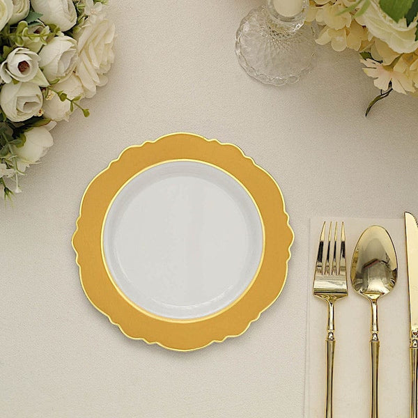 10 Round White Disposable Salad and Dinner Plastic Plates with Blossom Design