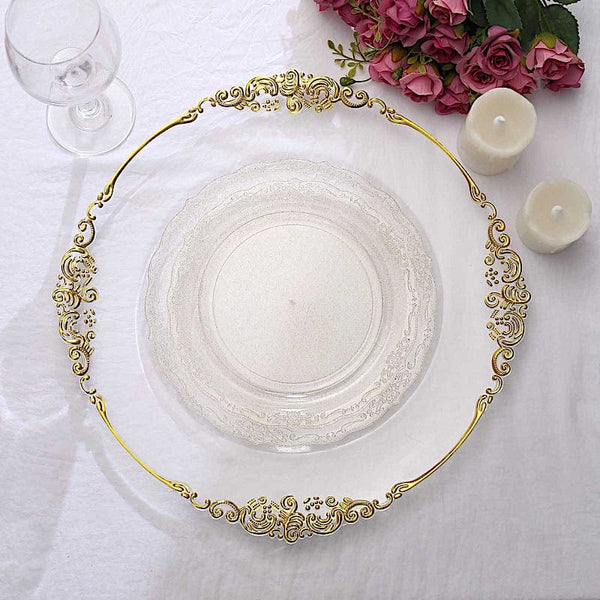 12 Clear Round Glittered Disposable Round Plastic Salad Dinner Plates