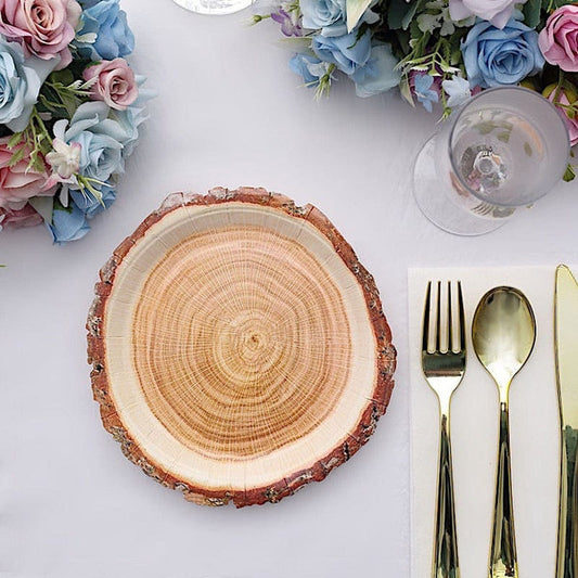 25 Natural Round Disposable Paper Plates Wood Slice Design