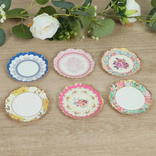 48 Assorted 3.5 in Disposable Mini Plates Vintage Floral Print