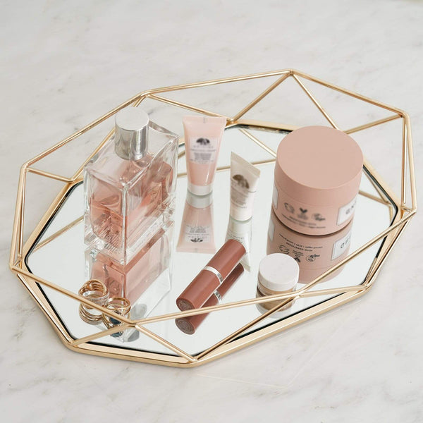 Gold 14x9 in Mirrored Metal Geometric Decorative Serving Tray