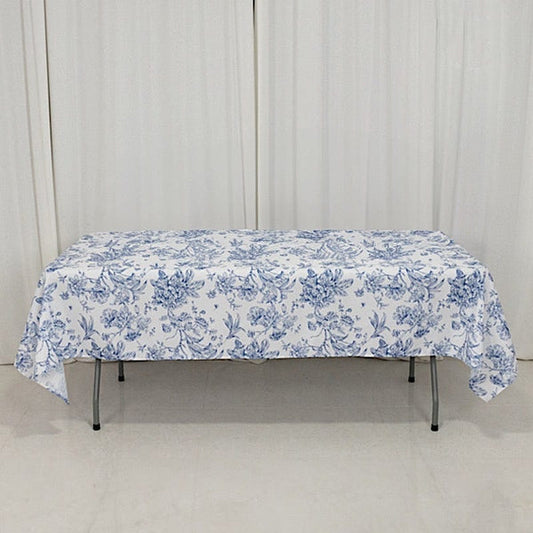 60x102 White French Toile Pattern Polyester Rectangular Tablecloth