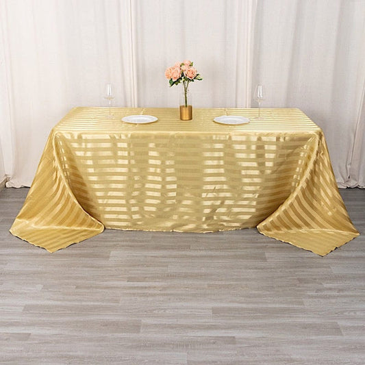 90x132 in Stripes Satin Rectangle Tablecloth Wedding Party Linen