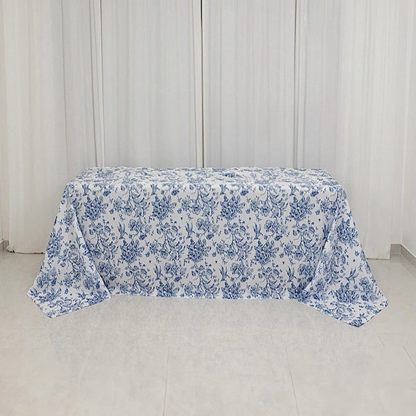 90x132 White French Toile Pattern Polyester Rectangular Tablecloth