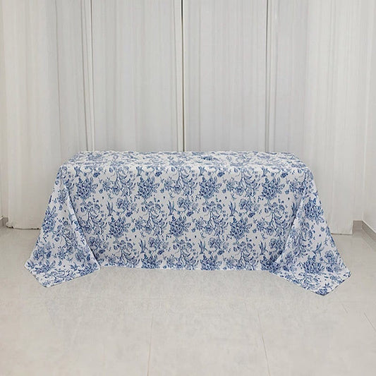 90x132 White French Toile Pattern Polyester Rectangular Tablecloth