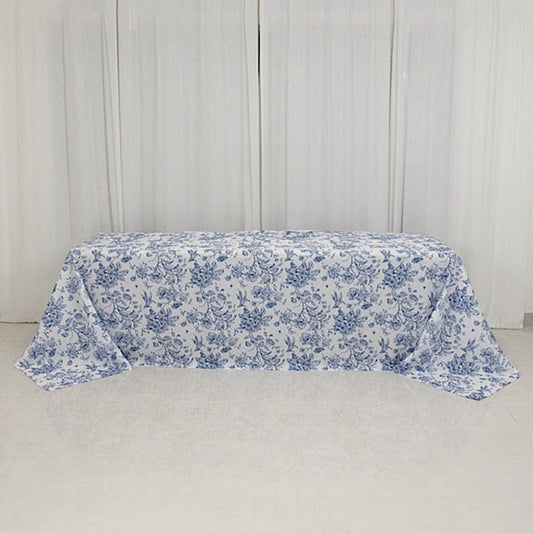 90x156 White French Toile Pattern Polyester Rectangular Tablecloth