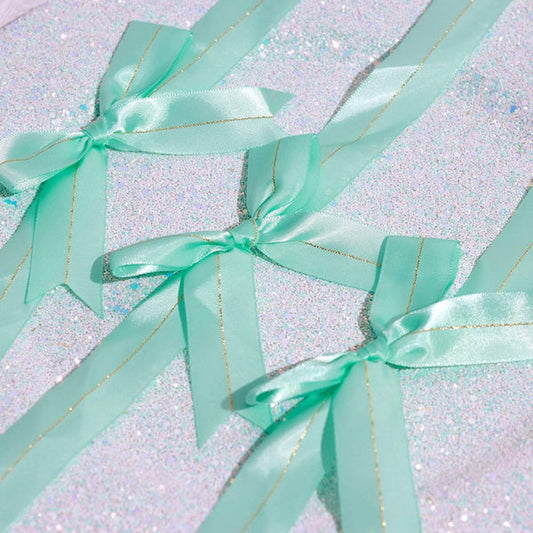 50 pcs 10" Pre Tied Satin Ribbon Bows with Metallic Gold Trim