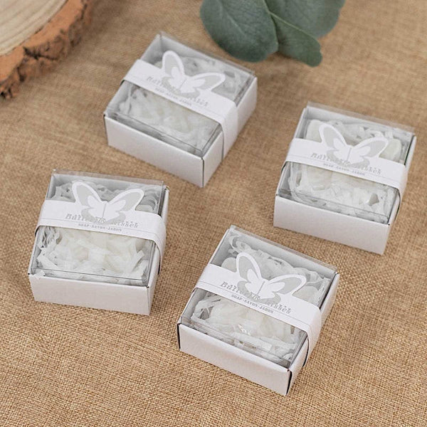 10 White Butterfly Unscented Soap Party Favors with Gift Boxes