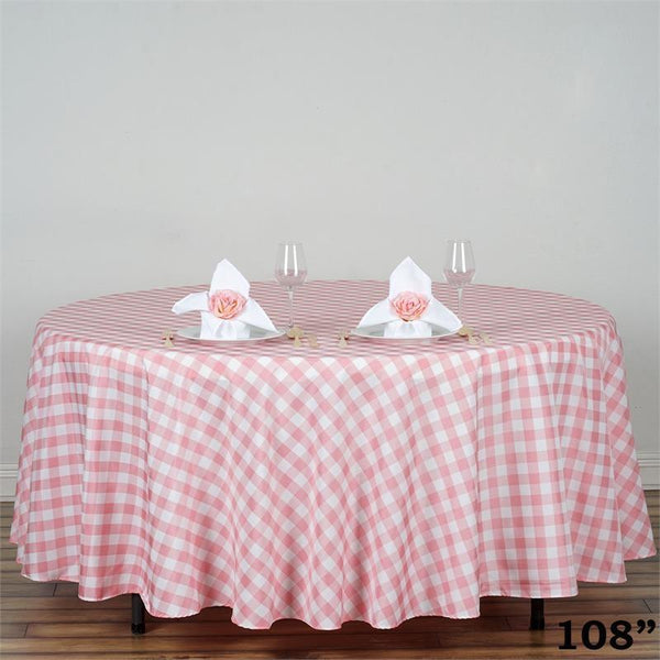 108 inch Round Gingham Checkered Polyester Tablecloth