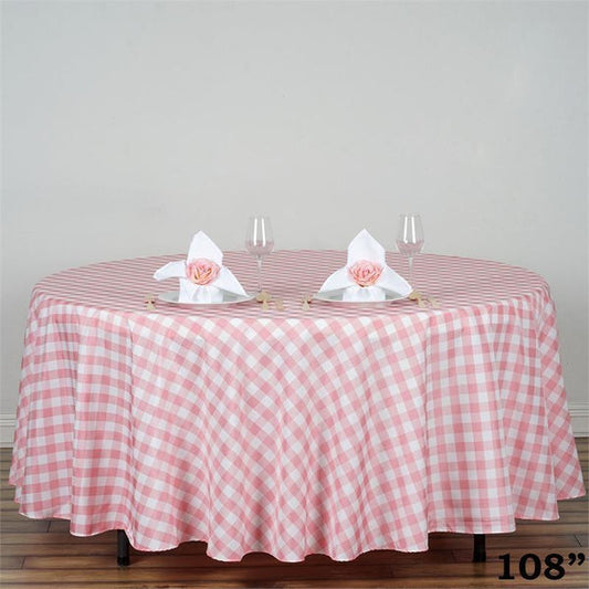 108 inch Round Gingham Checkered Polyester Tablecloth