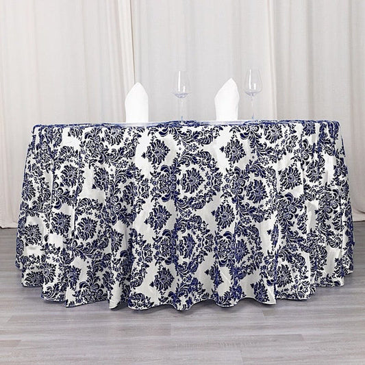 120 in Damask Taffeta Round Tablecloth with Velvet Flocking