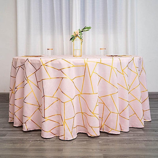 120 in Metallic Geometric Design Polyester Round Tablecloth