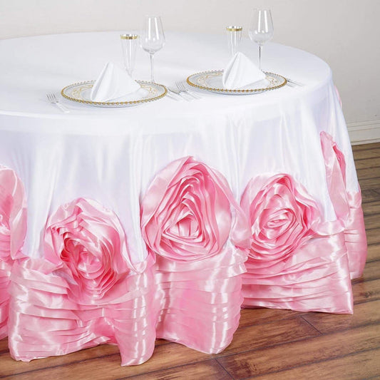 132" Round Large Raised Roses Lamour Satin Tablecloth