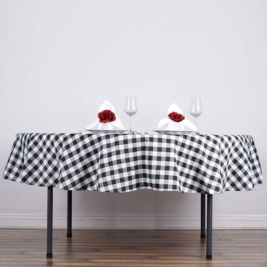 90 inch Gingham Checkered Polyester Round Tablecloth