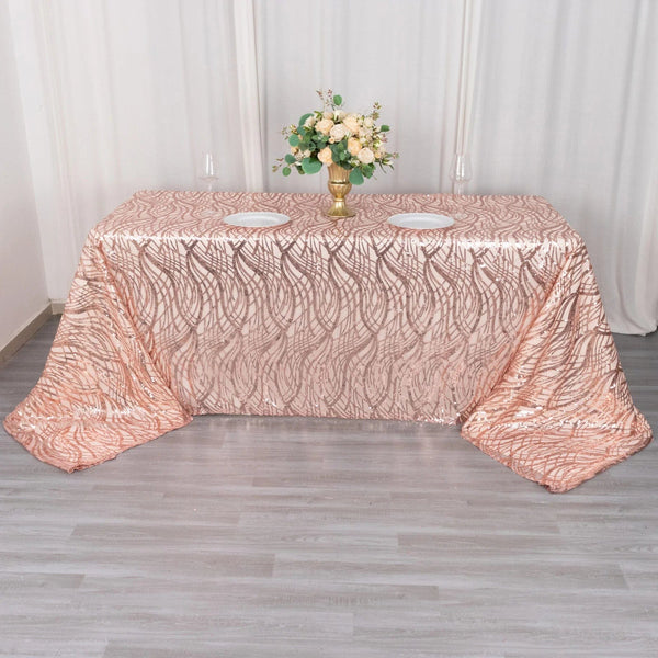 90x156 in Wavy Sequined Mesh Rectangle Tablecloth