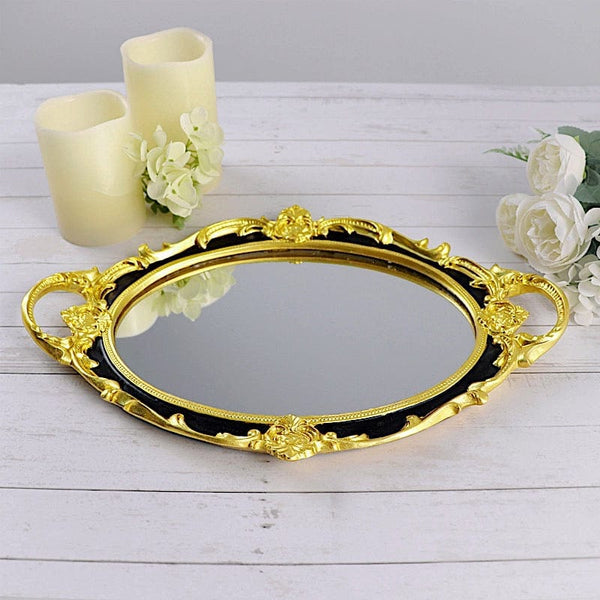 14x10 in Metallic Oval Mirror Serving Tray with Handles