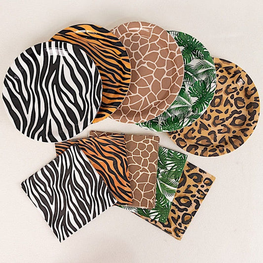 60 Assorted Animal Safari Disposable Paper Plates and Napkins Tableware Set